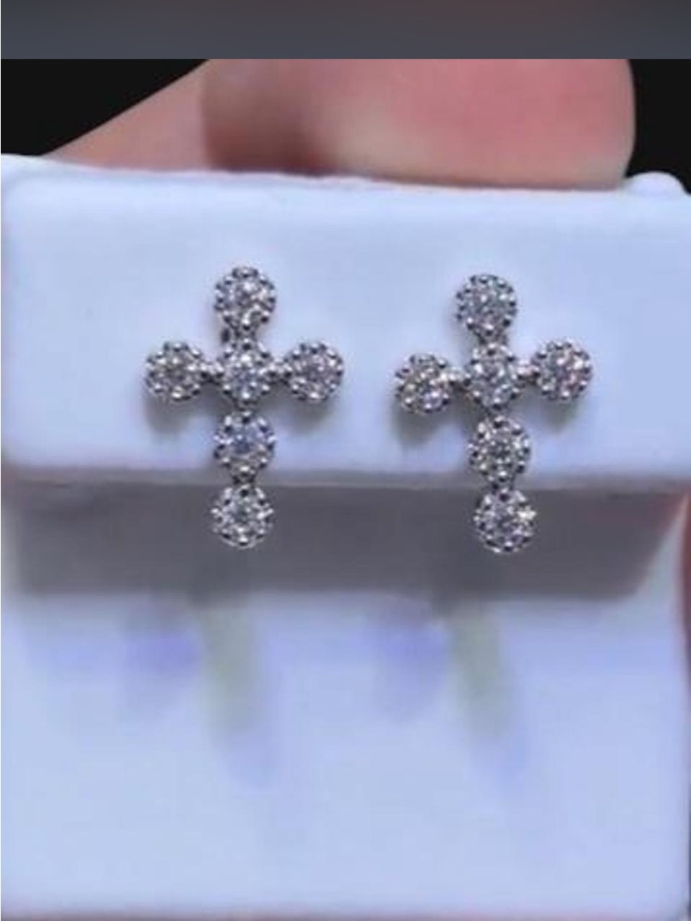 Mossanite Cross Cluster Stud Earrings - Silver Tone